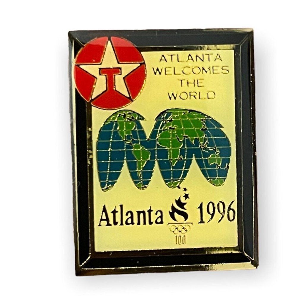 Texaco Atlanta Welcomes The World 1996 Olympic Pin Vintage World Logo Gold Tone